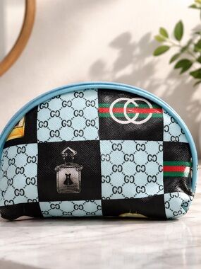 Light Blue Checker Cosmetic Pouch